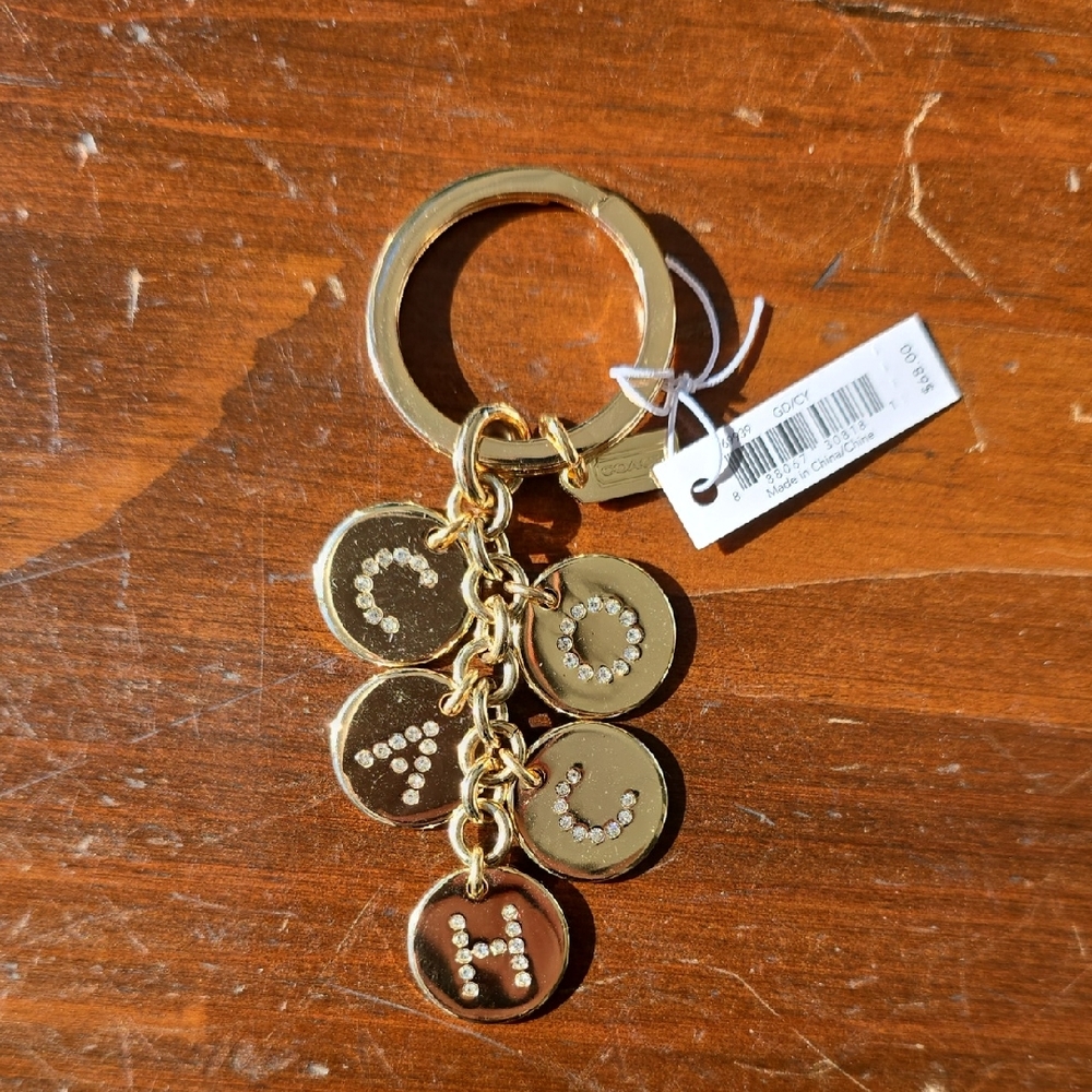 NWT COACH Gold Tone + Sparkle Keychain